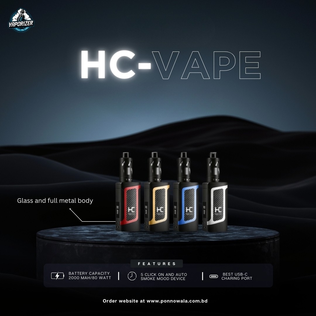 HC-VAPE 80W Box Mod Vape Device – Glass & Full Metal Body (2000mAh, USB-C)